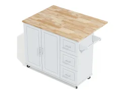 Isla de cocina móvil central - tablero extensible - con toallero - con ruedas - con 3 cajones y 2 puertas - MDF - Gris