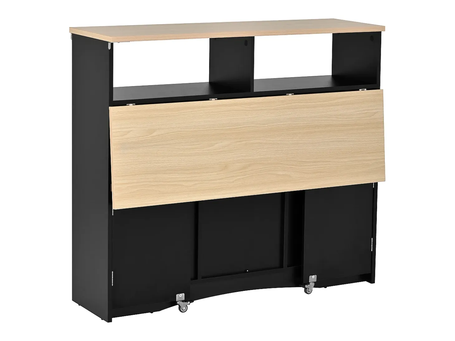 Isla de cocina móvil central 110x34x97.5cm - tablero extensible y sillas de comedor ocultas - espacio de almacenamiento multifuncional - negro