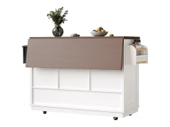 Isla de cocina móvil central - Tablero extensible - 120x73x93cm - 2 puertas y 4 cajones - con toallero - estilo campestre - Blanco