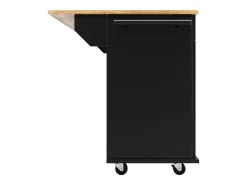 Isla de cocina móvil con 4 puertas y 2 cajones - Tablero extensible - 106x50(78)x90,5cm - Madera MDF - Negro y natural