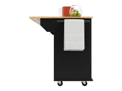 Isla de cocina móvil con 4 puertas y 2 cajones - Tablero extensible - 106x50(78)x90,5cm - Madera MDF - Negro y natural