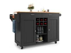 Isla de cocina móvil con 2 puertas y 2 cajones - 102x45x92 cm - Madera MDF - Negro y natural