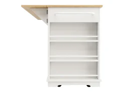 Isla de cocina móvil con 2 puertas, 2 cajones y estantes laterales - Tablero extensible - 151,5x59,7(84,7)x91,7cm - MDF - Blanco
