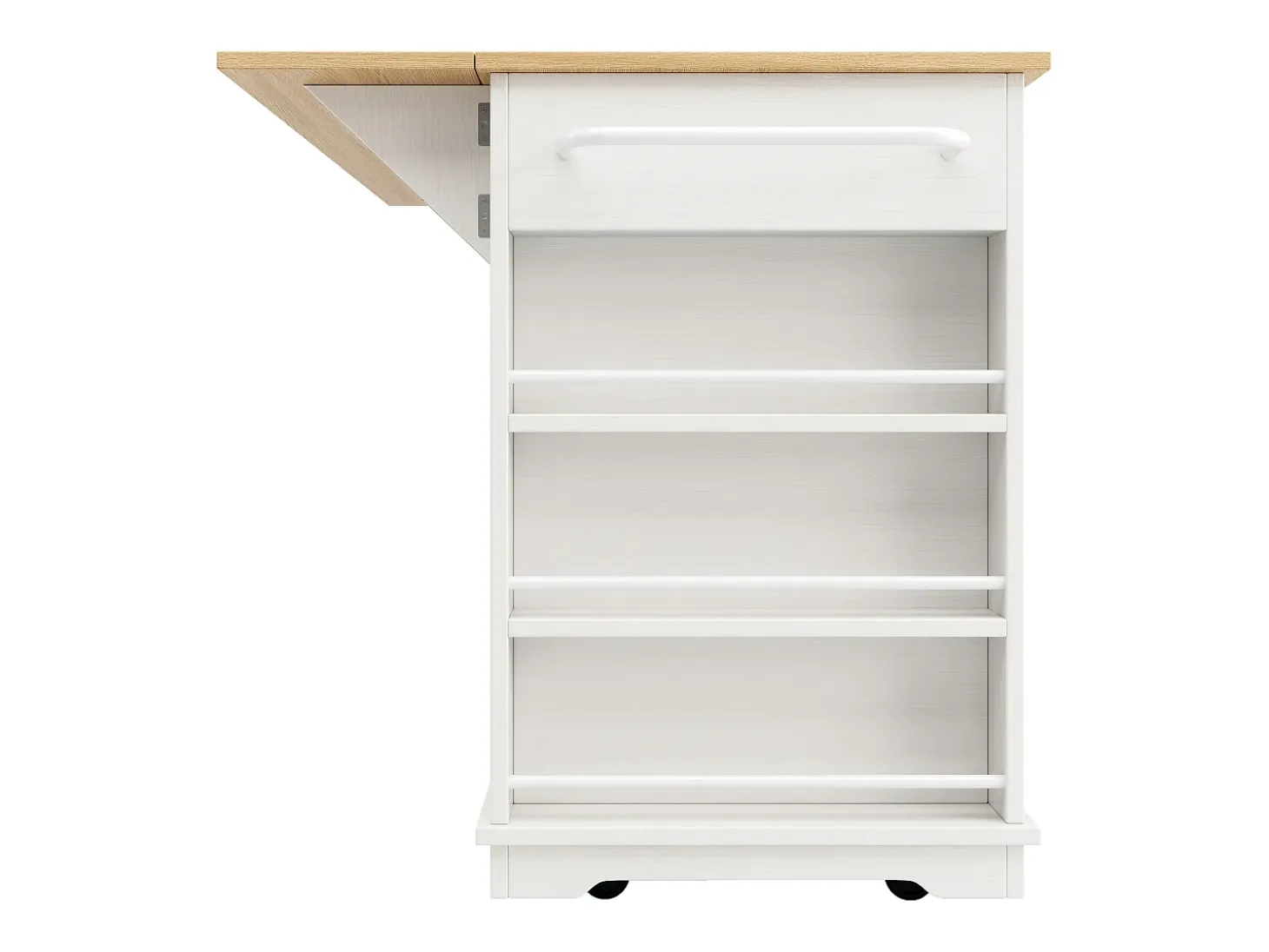 Isla de cocina móvil con 2 puertas, 2 cajones y estantes laterales - Tablero extensible - 151,5x59,7(84,7)x91,7cm - MDF - Blanco