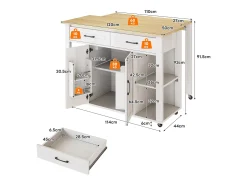 Isla de cocina móvil con 2 cajones y 2 puertas, tomas de corriente - Blanco