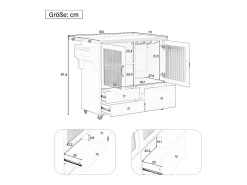 Isla de cocina móvil con 2 puertas de cristal y 3 cajones - Mesa extensible - Blanco