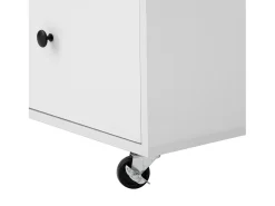 Isla de cocina móvil con 2 puertas de cristal y 3 cajones - Mesa extensible - Blanco