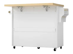 Isla de cocina móvil con 2 puertas de cristal y 3 cajones - Mesa extensible - Blanco