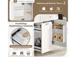 Isla de cocina móvil con encimera extensible + 2 cajones + 3 puertas - 140 x 40/70 x 92 cm - MDF - blanca
