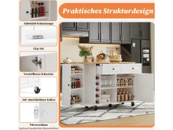 Isla de cocina móvil con encimera abatible - 120 x 45/70 x 89 cm - con 2 puertas + 2 cajones - MDF - blanco