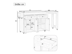 Isla de cocina móvil con encimera abatible, 4 puertas y 2 cajones de almacenamiento - Gris y natural