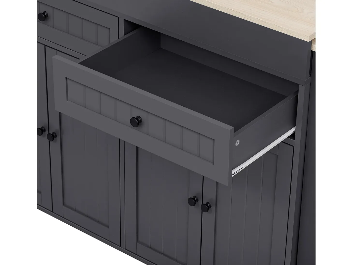 Isla de cocina móvil con encimera abatible, 4 puertas y 2 cajones de almacenamiento - Gris y natural