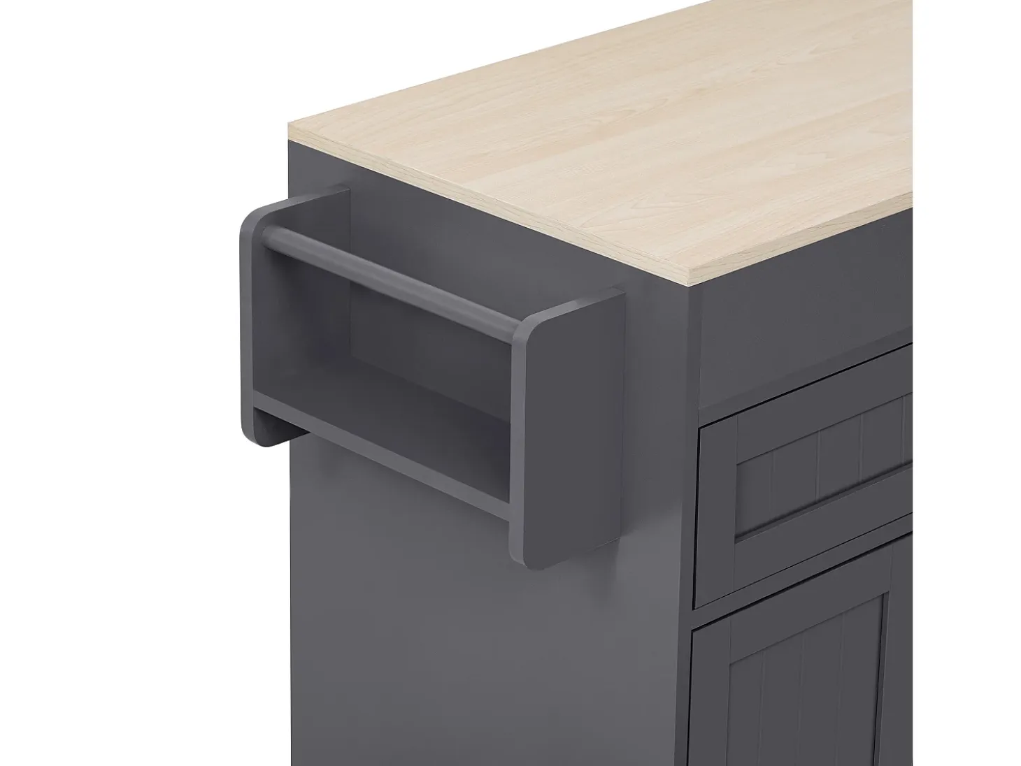 Isla de cocina móvil con encimera abatible, 4 puertas y 2 cajones de almacenamiento - Gris y natural