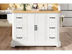 Isla de cocina móvil con mesa plegable - 120 x 45/75 cm x 91 cm - con 2 puertas + 6 cajones - MDF - blanco