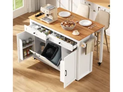 Isla de cocina móvil extensible - 120 x 40/75 x 92 cm - con 3 puertas + 2 cajones - MDF - blanco