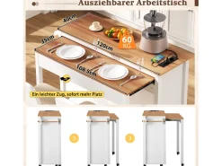 Isla de cocina móvil extensible - 120 x 40/75 x 92 cm - con 3 puertas + 2 cajones - MDF - blanco