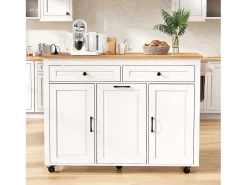 Isla de cocina móvil extensible - 120 x 40/75 x 92 cm - con 3 puertas + 2 cajones - MDF - blanco
