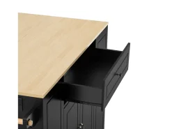 Isla de cocina móvil 131.8x40x93.3cm - encimeras extensibles - con USB - con compartimento para basura y almacenamiento multifuncional - negro