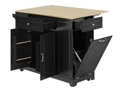 Isla de cocina móvil 131.8x40x93.3cm - encimeras extensibles - con USB - con compartimento para basura y almacenamiento multifuncional - negro
