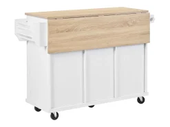 Isla de cocina móvil 131.2x46.2x92.7cm - con ruedas - 3 cajones y 3 puertas - encimera extensible - con toallero - blanco