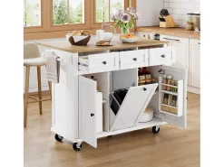 Isla de cocina móvil 131.2x46.2x92.7cm - con ruedas - 3 cajones y 3 puertas - encimera extensible - con toallero - blanco
