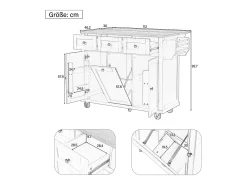 Isla de cocina móvil 131.2x46.2x92.7cm - con ruedas - 3 cajones y 3 puertas - encimera extensible - con toallero - blanco