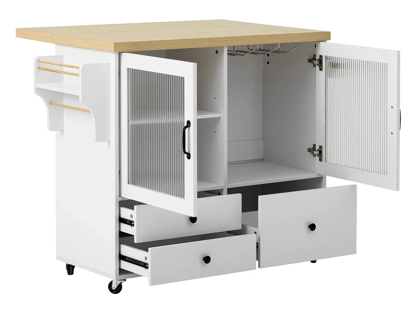 Isla de cocina móvil 100x42x91.5cm - encimera extensible - espacio de almacenamiento multifuncional - blanco