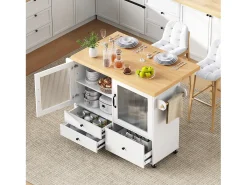 Isla de cocina móvil 100x42x91.5cm - encimera extensible - espacio de almacenamiento multifuncional - blanco