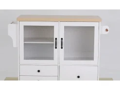 Isla de cocina móvil 100x42x91.5cm - encimera extensible - espacio de almacenamiento multifuncional - blanco