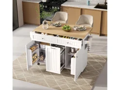 Isla de cocina móvil 140x40x92cm - encimera extensible - espacio de almacenamiento multifuncional - ​​blanco​