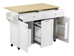 Isla de cocina móvil 140x40x92cm - encimera extensible - espacio de almacenamiento multifuncional - ​​blanco​