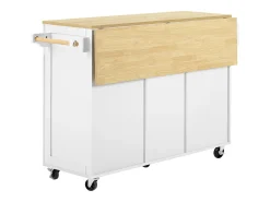 Isla de cocina móvil 140x40x92cm - encimera extensible - espacio de almacenamiento multifuncional - ​​blanco​