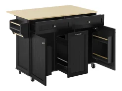 Isla de cocina móvil 140x40x92cm - encimera extensible - espacio de almacenamiento multifuncional - negro