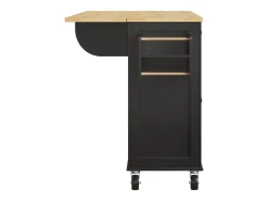 Isla de cocina negra - Carrito de cocina con 2 cajones y 4 puertas de cristal - especiero y toallero