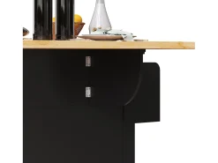 Isla de cocina negra - Carrito de cocina con 2 cajones y 4 puertas de cristal - especiero y toallero