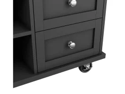Isla de cocina negra con 5 cajones - Carrito de cocina de 1 puerta con 3 compartimentos abiertos - Especiero y toallero