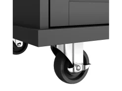 Isla de cocina negra con 5 cajones - Carrito de cocina de 1 puerta con 3 compartimentos abiertos - Especiero y toallero