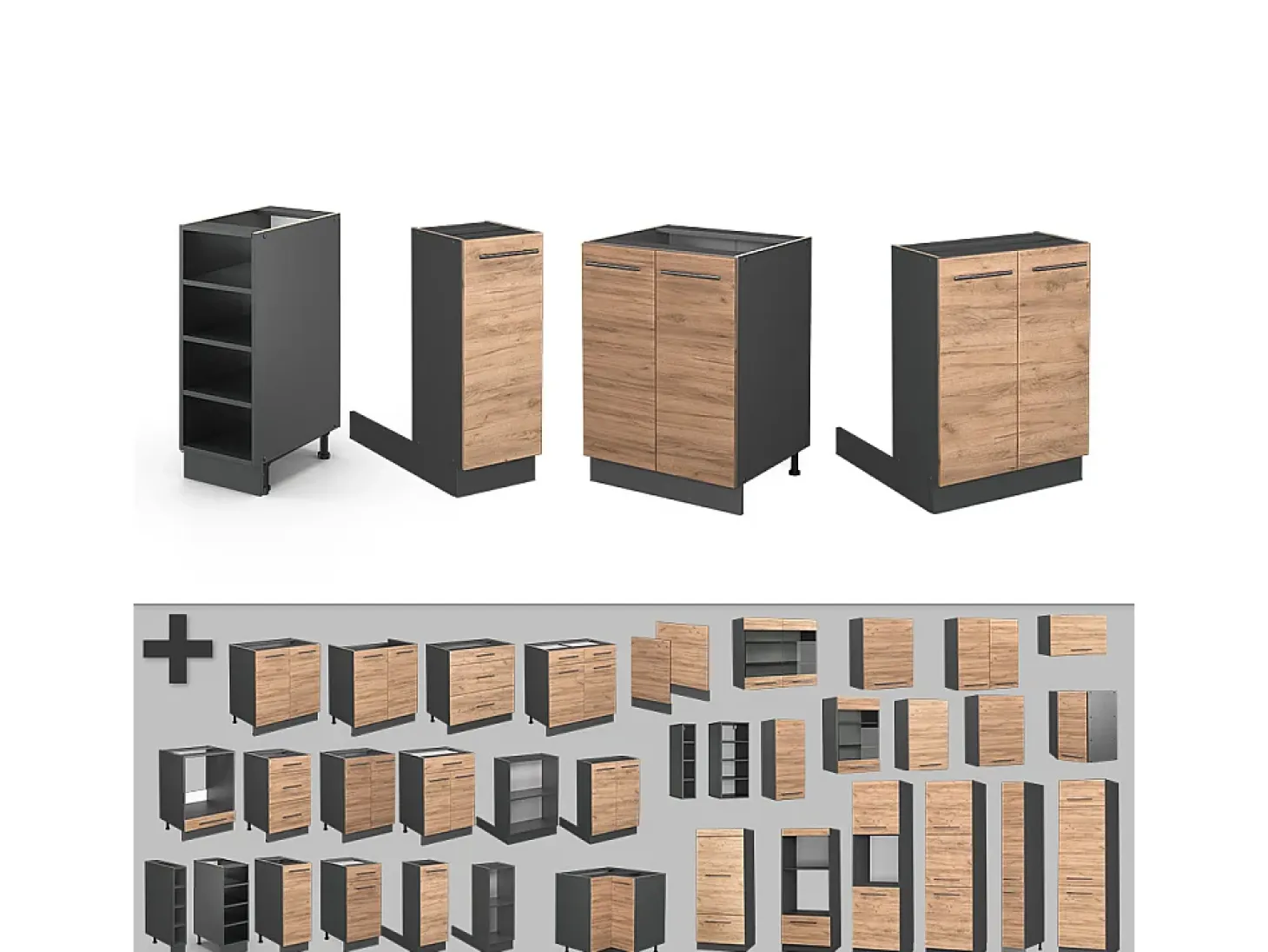 Isla de cocina oro power roble/antracita 90x60x82 fame-line