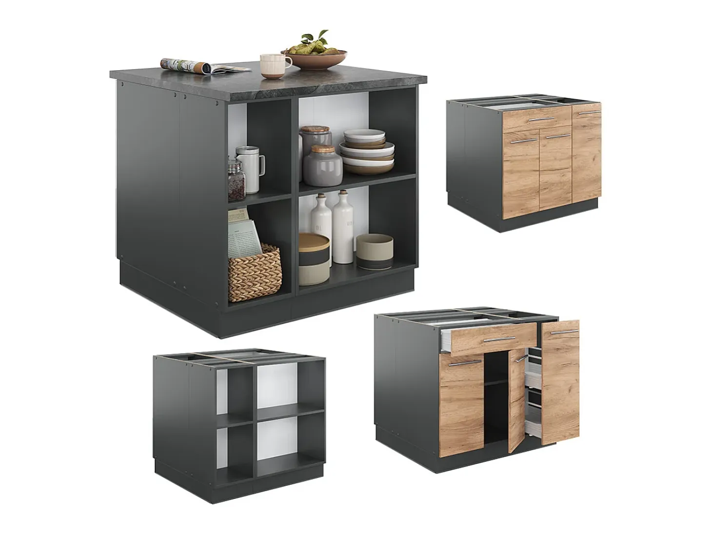 Isla de cocina oro power roble/antracita 90x60x82 fame-line