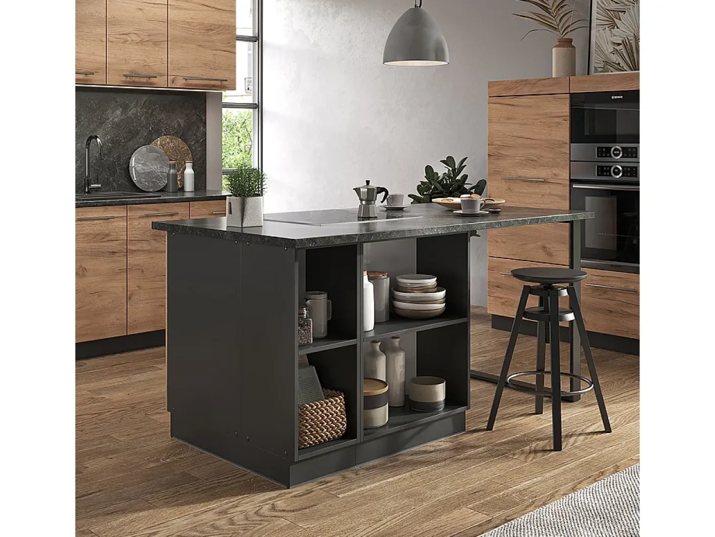 Isla de cocina oro power roble/antracita 90x60x82 fame-line
