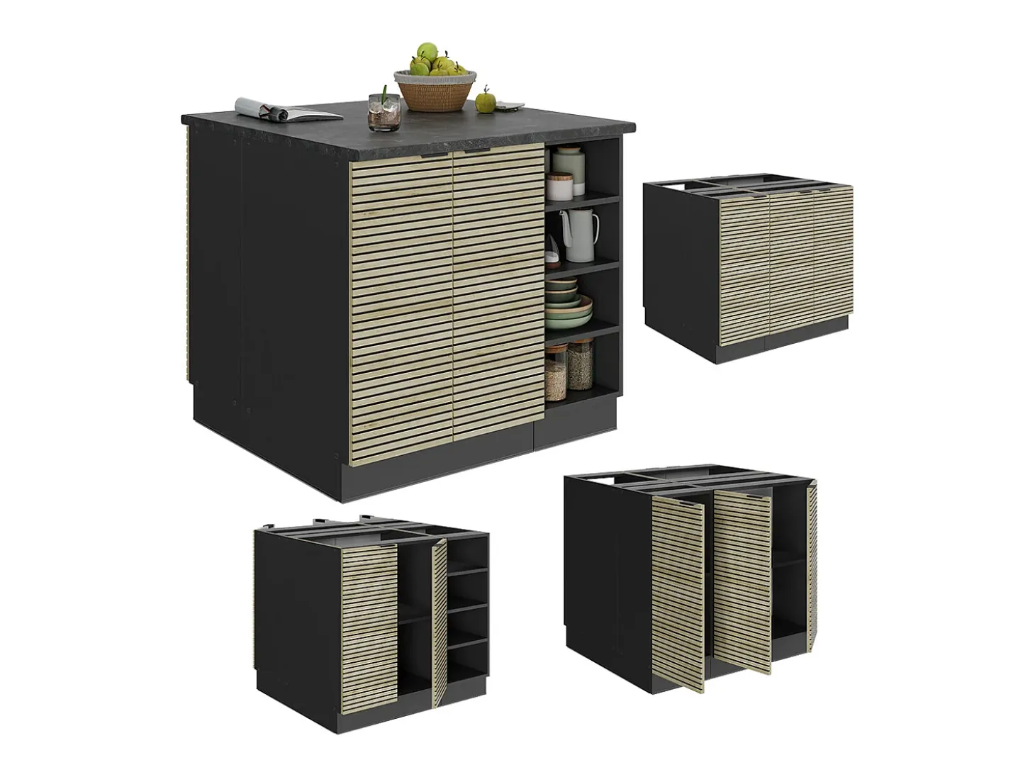 Isla de cocina panel de roble 90x60x82 fame-line