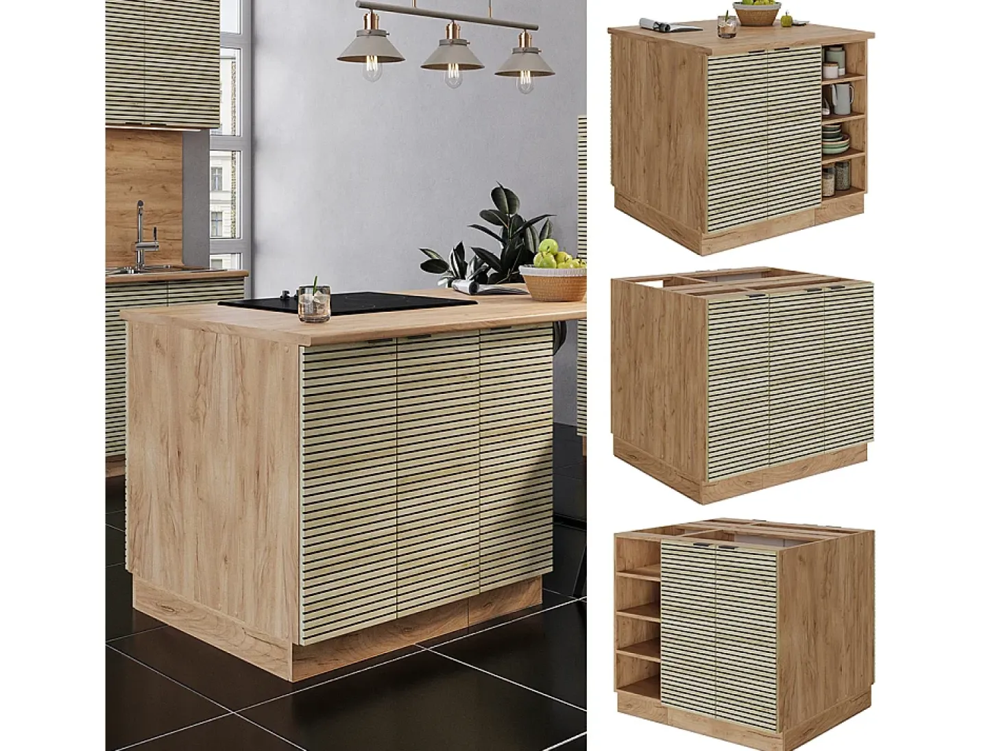 Isla de cocina panel de roble 90x60x82 fame-line