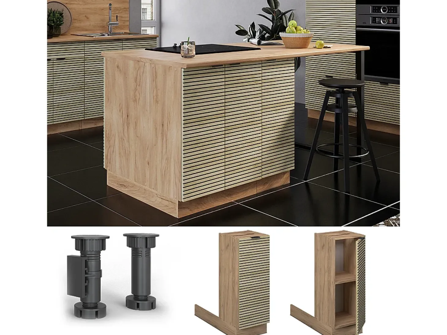 Isla de cocina panel de roble 30x70x82 fame-line