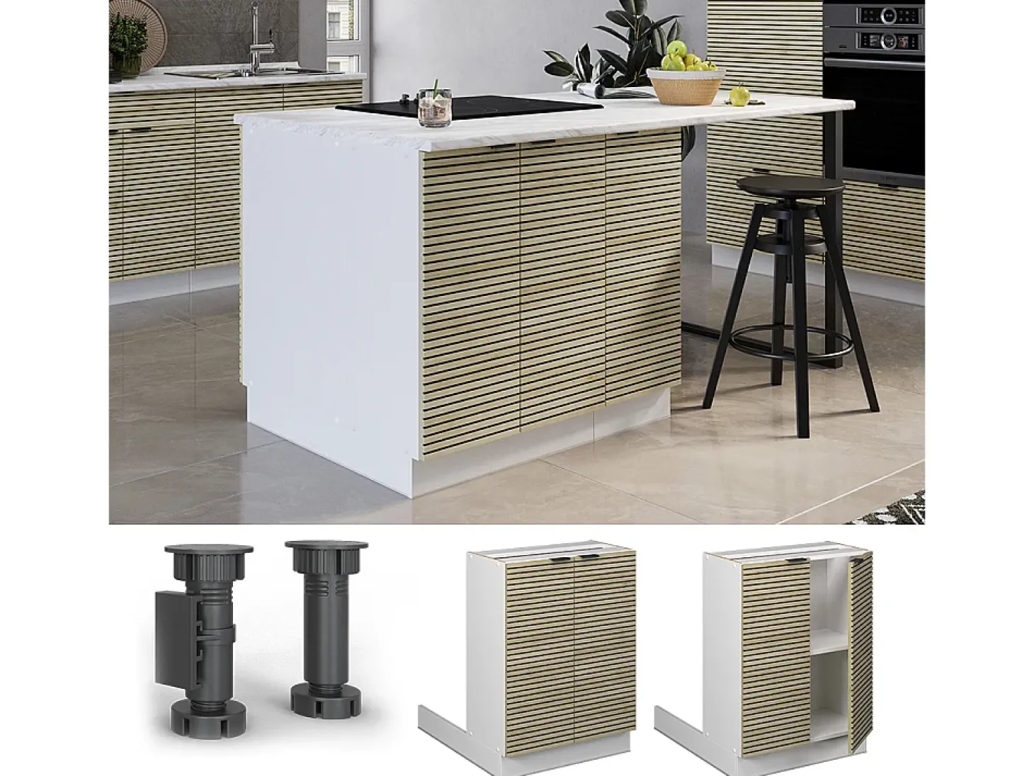 Isla de cocina panel de roble 60x30x82 fame-line