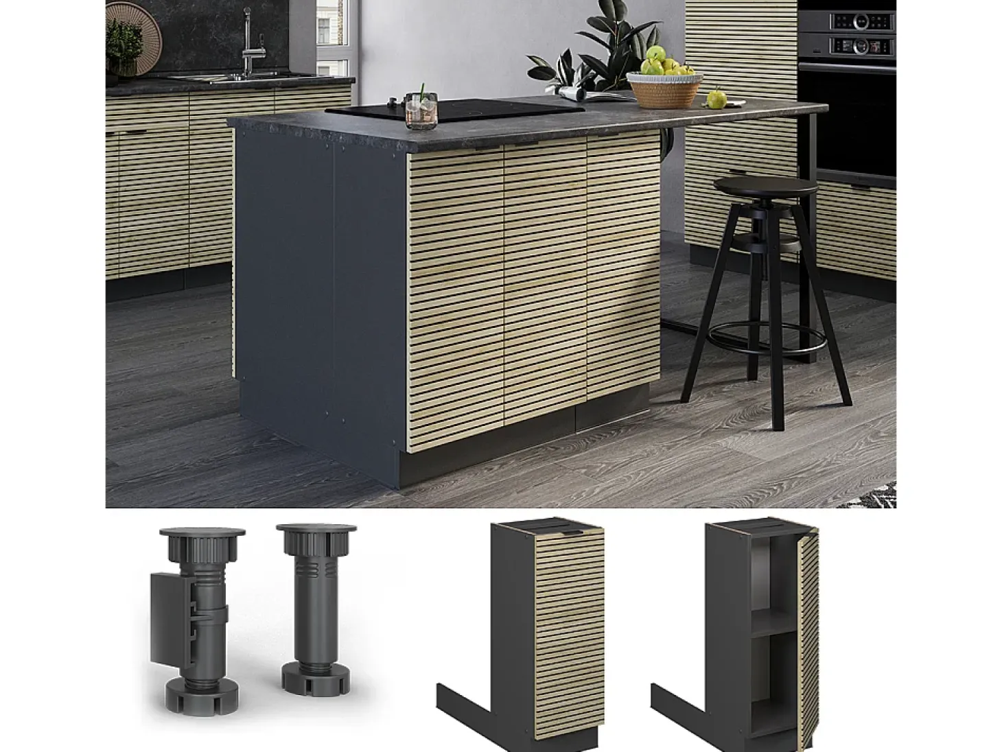 Isla de cocina panel de roble 30x70x82 fame-line