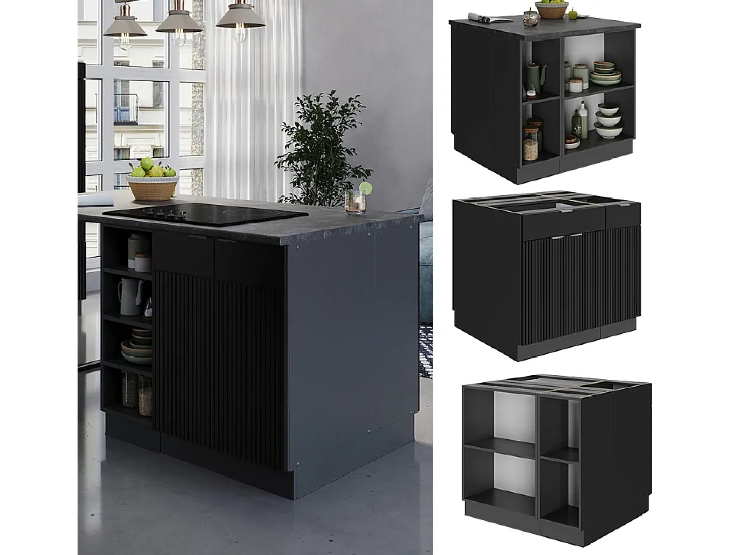 Isla de cocina rayas negras 90x60x82 fame-line