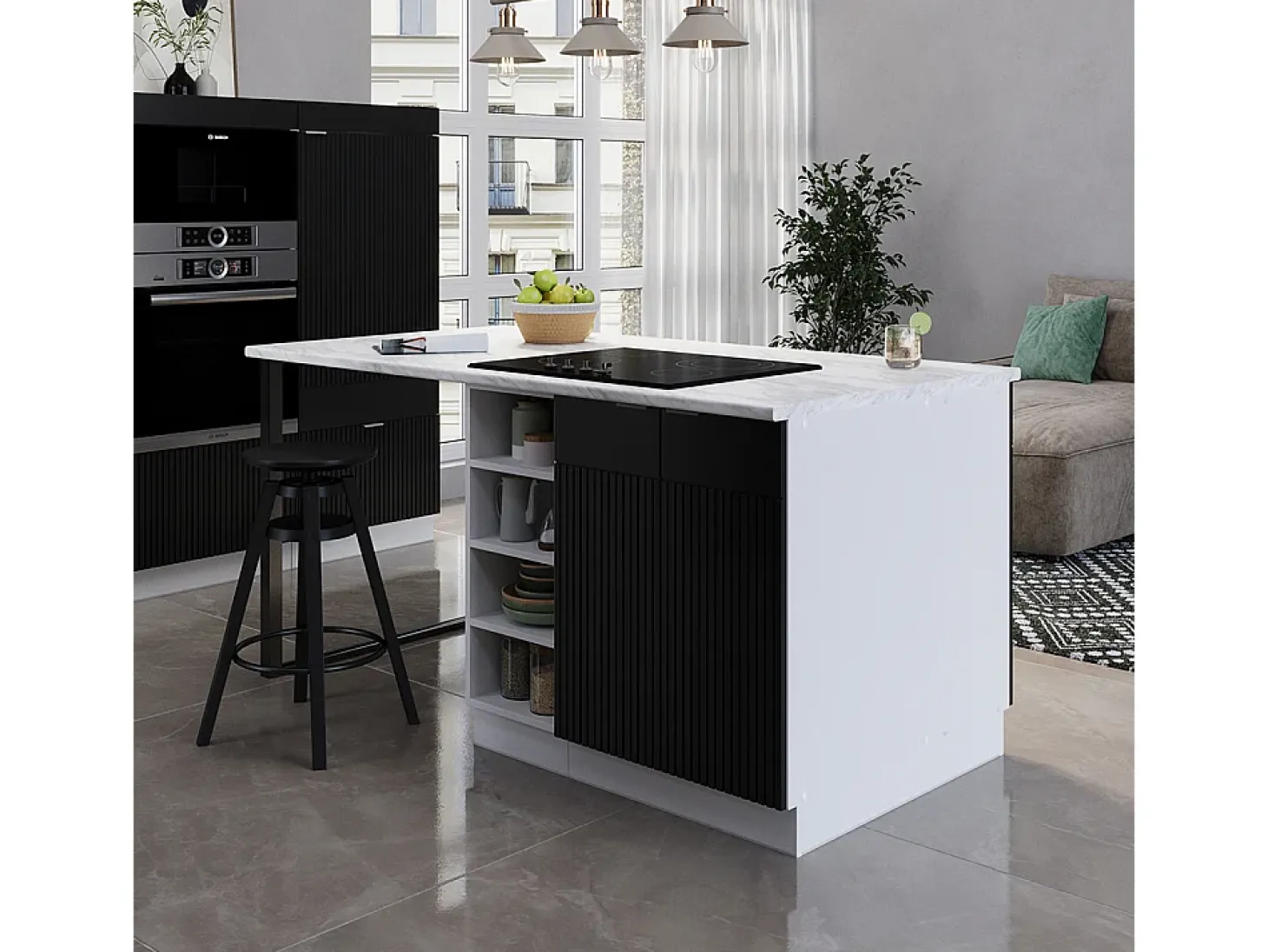 Isla de cocina rayas negras 90x60x82 fame-line