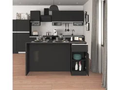 Isla de cocina Sole con 2 puertas y 2 cajones, color antracita mate/report, 160 x 90 x 90 cm