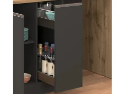 Isla de cocina Sole con 2 puertas, 2 cajones y 1 estante, color antracita mate/roble, 168 x 90 x 91 cm