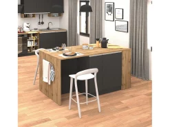 Isla de cocina Sole con 2 puertas, 2 cajones y 1 estante, color antracita mate/roble, 168 x 90 x 91 cm